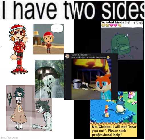 i have two sides | image tagged in i have two sides | made w/ Imgflip meme maker