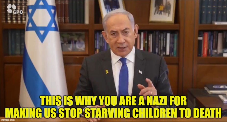 Satan Himself | THIS IS WHY YOU ARE A NAZI FOR MAKING US STOP STARVING CHILDREN TO DEATH | image tagged in netenyahu,satan,genocide,israel,starvation,palestine | made w/ Imgflip meme maker