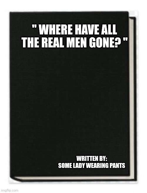 " WHERE HAVE ALL THE REAL MEN GONE? "; WRITTEN BY:
SOME LADY WEARING PANTS | image tagged in funny memes | made w/ Imgflip meme maker