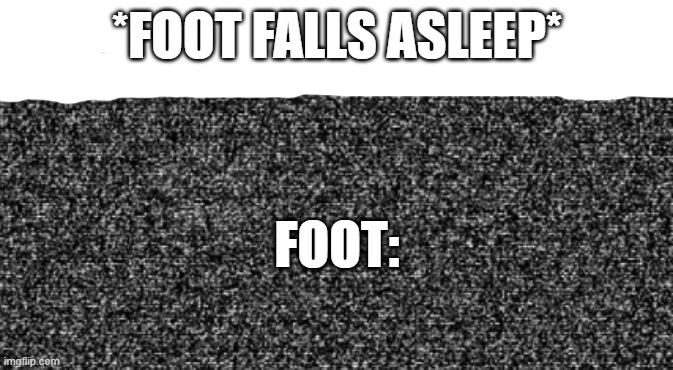 static tv T^T | *FOOT FALLS ASLEEP*; FOOT: | image tagged in foot,static,foot is cut off,numb | made w/ Imgflip meme maker