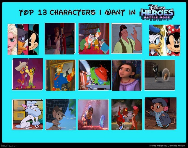 Top 13 Characters I Want in Disney Heroes Battle Mode | image tagged in top 13 characters i want in disney heroes battle mode | made w/ Imgflip meme maker
