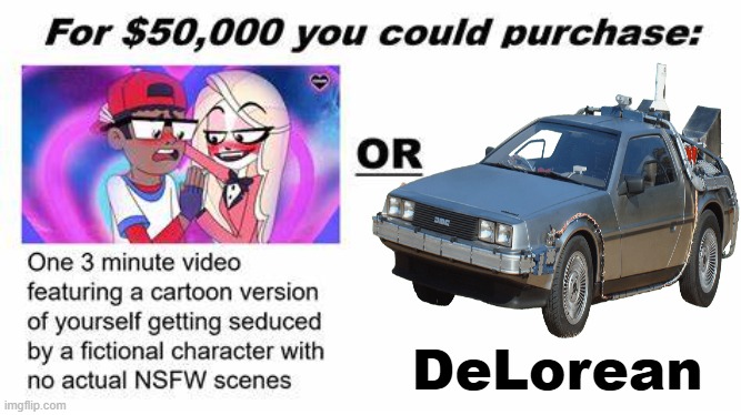 OUTATIME (again) | DeLorean | image tagged in for 50 000 you could purchase | made w/ Imgflip meme maker