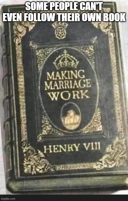 Maybe Henry Couldn't Read? | SOME PEOPLE CAN'T EVEN FOLLOW THEIR OWN BOOK | image tagged in king henry viii | made w/ Imgflip meme maker