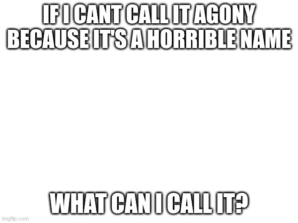 ? | IF I CANT CALL IT AGONY BECAUSE IT'S A HORRIBLE NAME; WHAT CAN I CALL IT? | image tagged in image | made w/ Imgflip meme maker