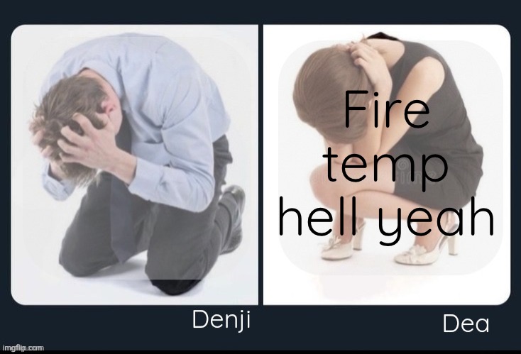 Denji and Dea shared announcement template | Fire temp hell yeah | image tagged in denji and dea shared announcement template | made w/ Imgflip meme maker