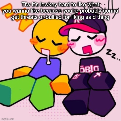 Gayass noob temp | Tfw it’s lowkey hard to like what you wanna like because you’re probably gonna get threats or bullied for liking said thing | image tagged in gayass noob temp | made w/ Imgflip meme maker