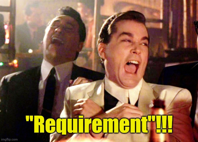 Good Fellas Hilarious Meme | "Requirement"!!! | image tagged in memes,good fellas hilarious | made w/ Imgflip meme maker