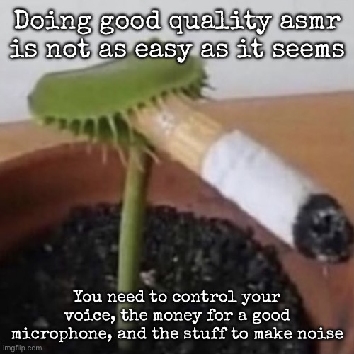 plant weeds | Doing good quality asmr is not as easy as it seems; You need to control your voice, the money for a good microphone, and the stuff to make noise | image tagged in plant weeds,msmg | made w/ Imgflip meme maker