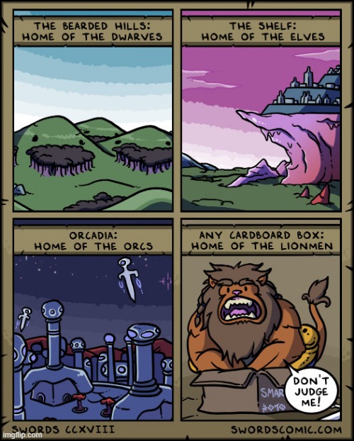 image tagged in swords,world,dwarves,elves,orcs,lions | made w/ Imgflip meme maker
