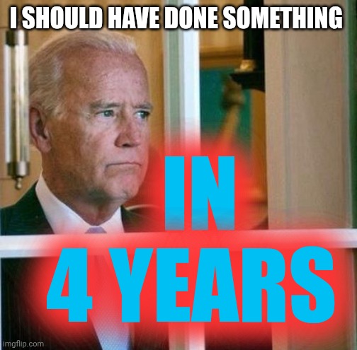 Sad Joe Biden | I SHOULD HAVE DONE SOMETHING IN 4 YEARS | image tagged in sad joe biden | made w/ Imgflip meme maker