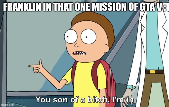 Franklin in gta | FRANKLIN IN THAT ONE MISSION OF GTA V : | image tagged in morty i'm in | made w/ Imgflip meme maker