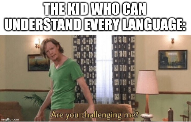 THE KID WHO CAN UNDERSTAND EVERY LANGUAGE: | image tagged in are you challenging me | made w/ Imgflip meme maker
