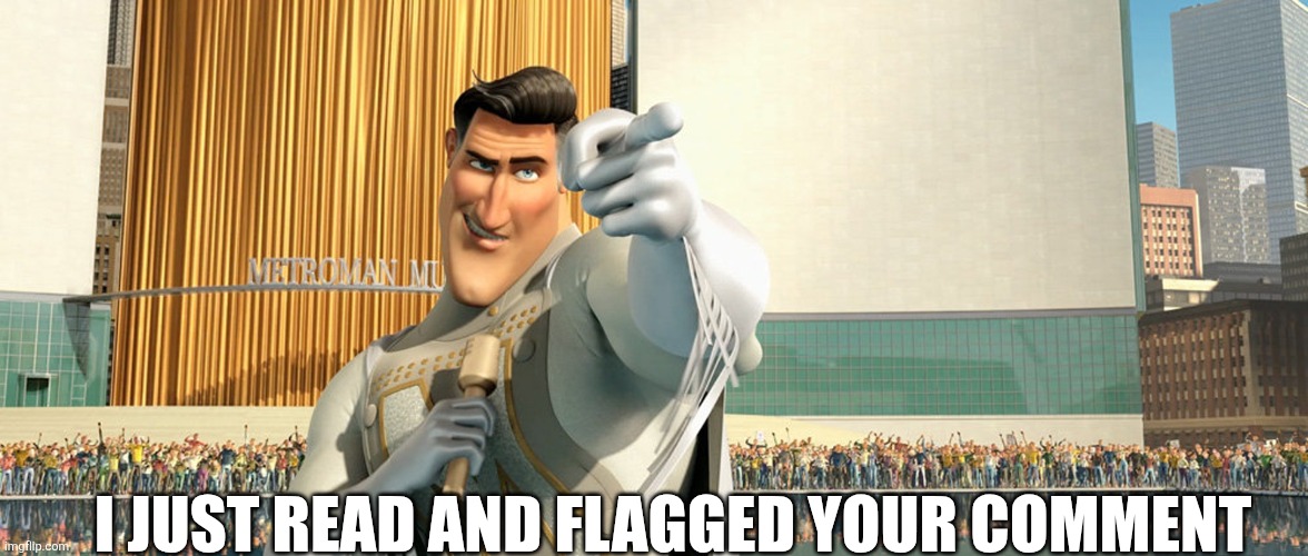 I JUST READ AND FLAGGED YOUR COMMENT | image tagged in metro man | made w/ Imgflip meme maker