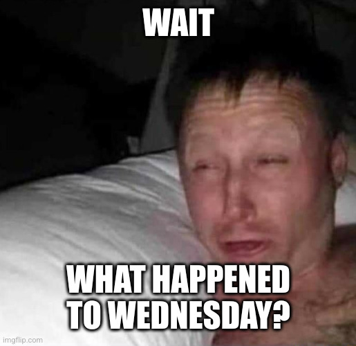 Sleepy guy | WAIT WHAT HAPPENED TO WEDNESDAY? | image tagged in sleepy guy | made w/ Imgflip meme maker
