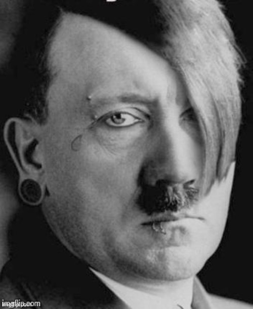 "Cut zhe jews into pieces, zhis is mein final solution" or something like that | image tagged in emo hitler | made w/ Imgflip meme maker
