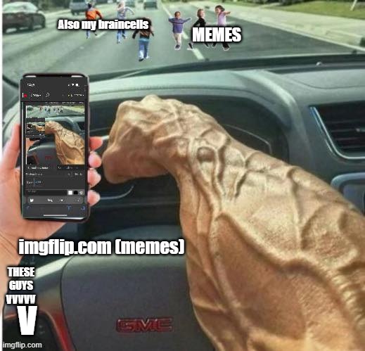 Memes about IMGFLIP.com +distracted driving | Also my braincells; MEMES; imgflip.com (memes); THESE GUYS
VVVVV; V | image tagged in distracted driving | made w/ Imgflip meme maker