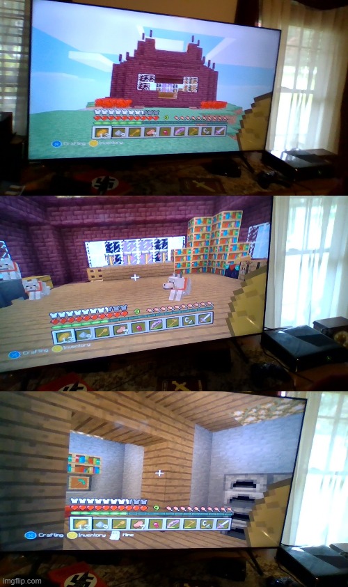 I'm stuck with an old minecraft, but tbh, this is my best minecraft base ever. taking pictures with a front-cam computer is hard | made w/ Imgflip meme maker
