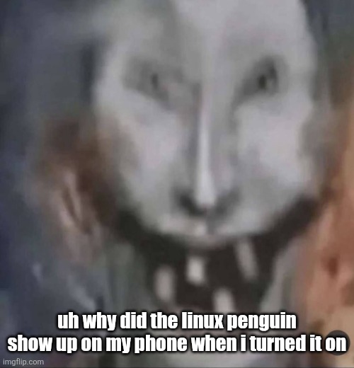 crackler | uh why did the linux penguin show up on my phone when i turned it on | image tagged in crackler | made w/ Imgflip meme maker
