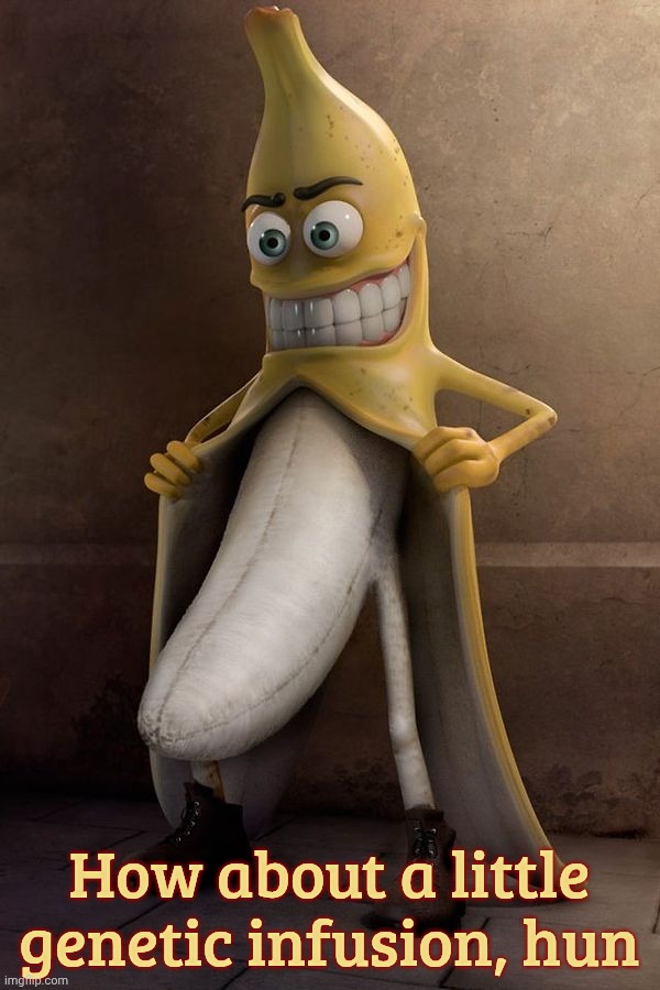 Banana Flasher | How about a little genetic infusion, hun | image tagged in banana flasher | made w/ Imgflip meme maker