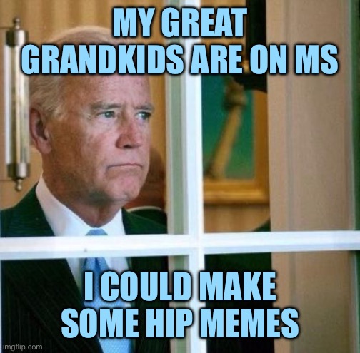 Sad Joe Biden | MY GREAT GRANDKIDS ARE ON MS I COULD MAKE SOME HIP MEMES | image tagged in sad joe biden | made w/ Imgflip meme maker