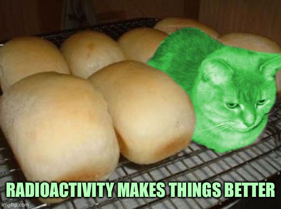 Loaf RayCat | RADIOACTIVITY MAKES THINGS BETTER | image tagged in loaf raycat | made w/ Imgflip meme maker