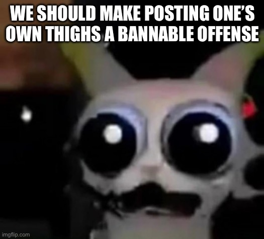 Fr, we need to stop doing this | WE SHOULD MAKE POSTING ONE’S OWN THIGHS A BANNABLE OFFENSE | image tagged in scared car | made w/ Imgflip meme maker