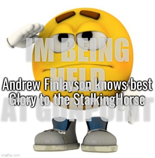 Glory to Andrew Finlayson (ver. 2) | IM BEING HELD AT GUNPOINT | image tagged in glory to andrew finlayson ver 2 | made w/ Imgflip meme maker
