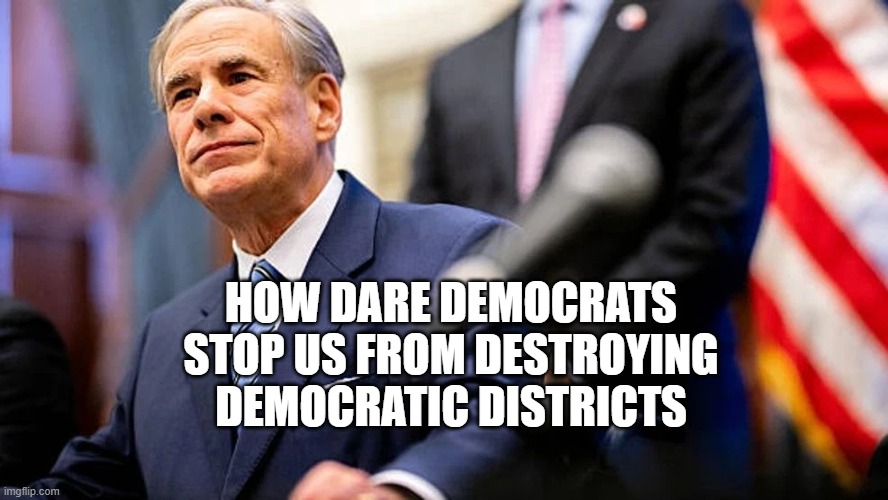 HOW DARE DEMOCRATS STOP US FROM DESTROYING DEMOCRATIC DISTRICTS | image tagged in texas | made w/ Imgflip meme maker