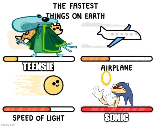 Sonc | TEENSIE; SONIC | image tagged in fastest thing possible,sonic the hedgehog | made w/ Imgflip meme maker