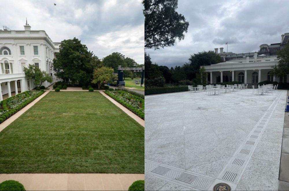 White House Rose Garden before and after Trump - cement Blank Meme Template