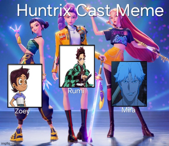 huntrix cast meme | image tagged in huntrix cast meme,tanjiro,the owl house,dante,walt disney,disney movies | made w/ Imgflip meme maker