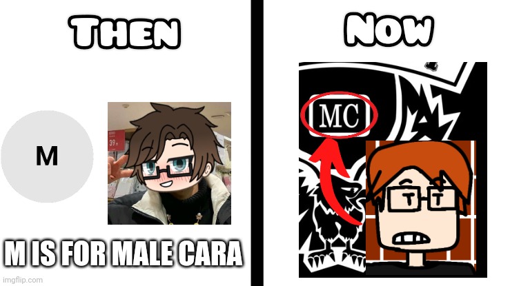 then vs now | M IS FOR MALE CARA | image tagged in then vs now | made w/ Imgflip meme maker