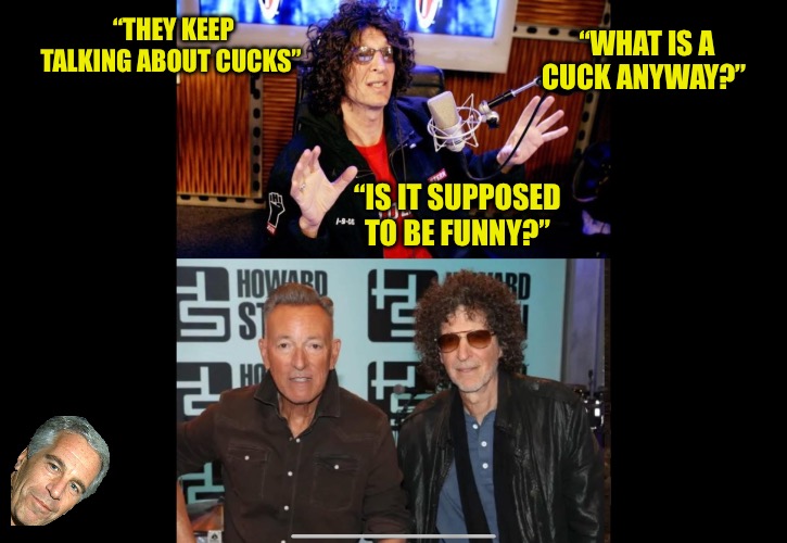 Cucks | “WHAT IS A CUCK ANYWAY?”; “THEY KEEP TALKING ABOUT CUCKS”; “IS IT SUPPOSED TO BE FUNNY?” | image tagged in cucks,epstein,radio,political meme,political memes,political humor | made w/ Imgflip meme maker