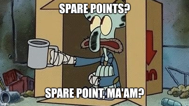 Points Begging | SPARE POINTS? SPARE POINT, MA'AM? | image tagged in squidward begging,imgflip points,points begger | made w/ Imgflip meme maker