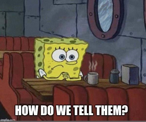 Sad Spongebob | HOW DO WE TELL THEM? | image tagged in sad spongebob | made w/ Imgflip meme maker