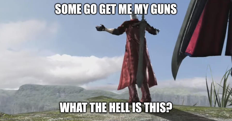 Dante what the hell is this | SOME GO GET ME MY GUNS | image tagged in dante what the hell is this | made w/ Imgflip meme maker