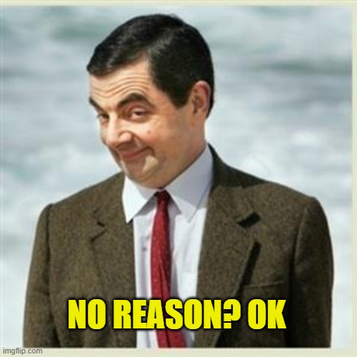 Mr Bean Smirk | NO REASON? OK | image tagged in mr bean smirk | made w/ Imgflip meme maker