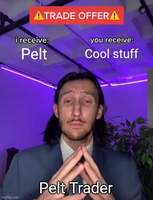 Hehe | Pelt; Cool stuff; Pelt Trader | image tagged in trade offer | made w/ Imgflip meme maker