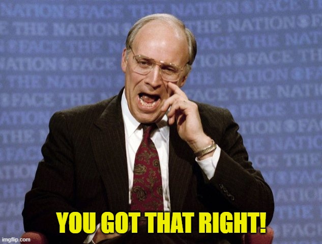 Dick Cheney  | YOU GOT THAT RIGHT! | image tagged in dick cheney | made w/ Imgflip meme maker