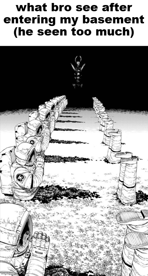 YOU SHOULD READ CHAINSAW MAN NOW! | what bro see after entering my basement (he seen too much) | image tagged in darkness devil,chainsaw man | made w/ Imgflip meme maker