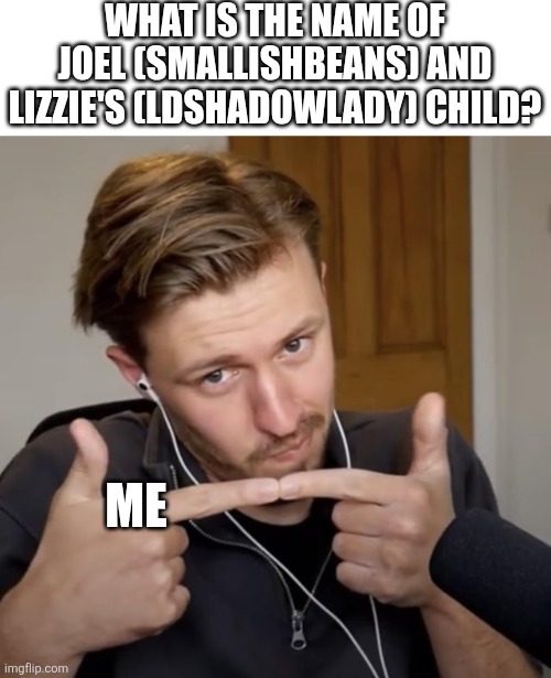 Please notice me | WHAT IS THE NAME OF JOEL (SMALLISHBEANS) AND LIZZIE'S (LDSHADOWLADY) CHILD? ME | image tagged in please notice me | made w/ Imgflip meme maker