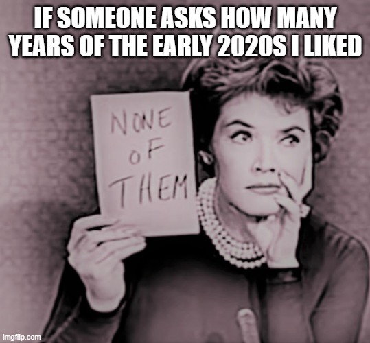2020s Suck | IF SOMEONE ASKS HOW MANY YEARS OF THE EARLY 2020S I LIKED | image tagged in none of them,2020s | made w/ Imgflip meme maker