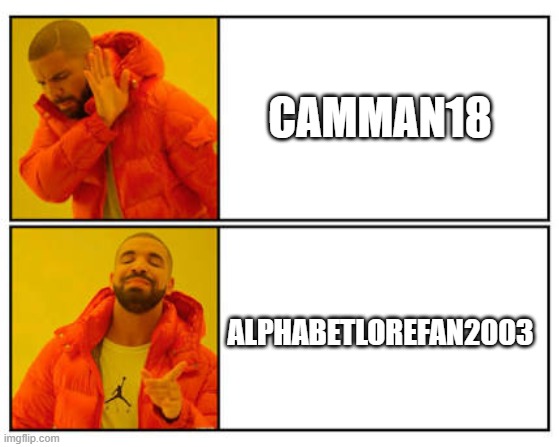 alphabetlorefan2003 rocks | CAMMAN18; ALPHABETLOREFAN2003 | image tagged in no - yes | made w/ Imgflip meme maker