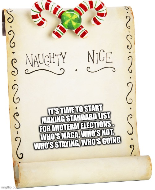 IT'S TIME TO START MAKING STANDARD LIST FOR MIDTERM ELECTIONS . WHO'S MAGA, WHO'S NOT. WHO'S STAYING, WHO'S GOING | image tagged in funny memes | made w/ Imgflip meme maker