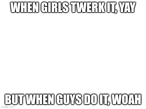 :l | WHEN GIRLS TWERK IT, YAY; BUT WHEN GUYS DO IT, WOAH | image tagged in funny | made w/ Imgflip meme maker