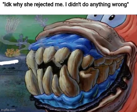 "Idk why she rejected me. I didn't do anything wrong" | made w/ Imgflip meme maker