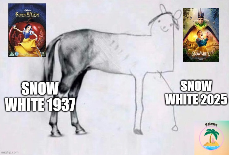 Horse Drawing | SNOW WHITE 2025; SNOW WHITE 1937 | image tagged in horse drawing | made w/ Imgflip meme maker