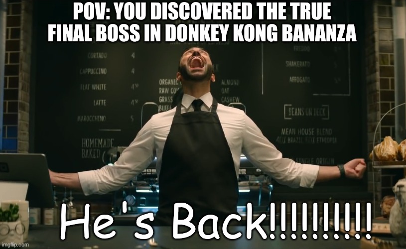 Beautiful moment for Nintendo gamers | POV: YOU DISCOVERED THE TRUE FINAL BOSS IN DONKEY KONG BANANZA; He's Back!!!!!!!!!! | image tagged in sonic 2 he s back,memes,funny,gaming,nintendo | made w/ Imgflip meme maker