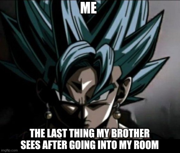 He's dead....for sure | ME; THE LAST THING MY BROTHER SEES AFTER GOING INTO MY ROOM | image tagged in vegito prowler meme | made w/ Imgflip meme maker