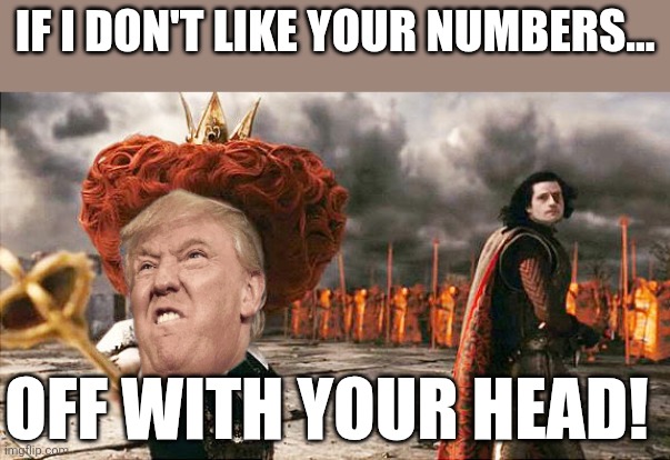 Off with his head! | IF I DON'T LIKE YOUR NUMBERS... OFF WITH YOUR HEAD! | image tagged in donald trump,trump,maga,trump supporter,trump supporters,nevertrump | made w/ Imgflip meme maker